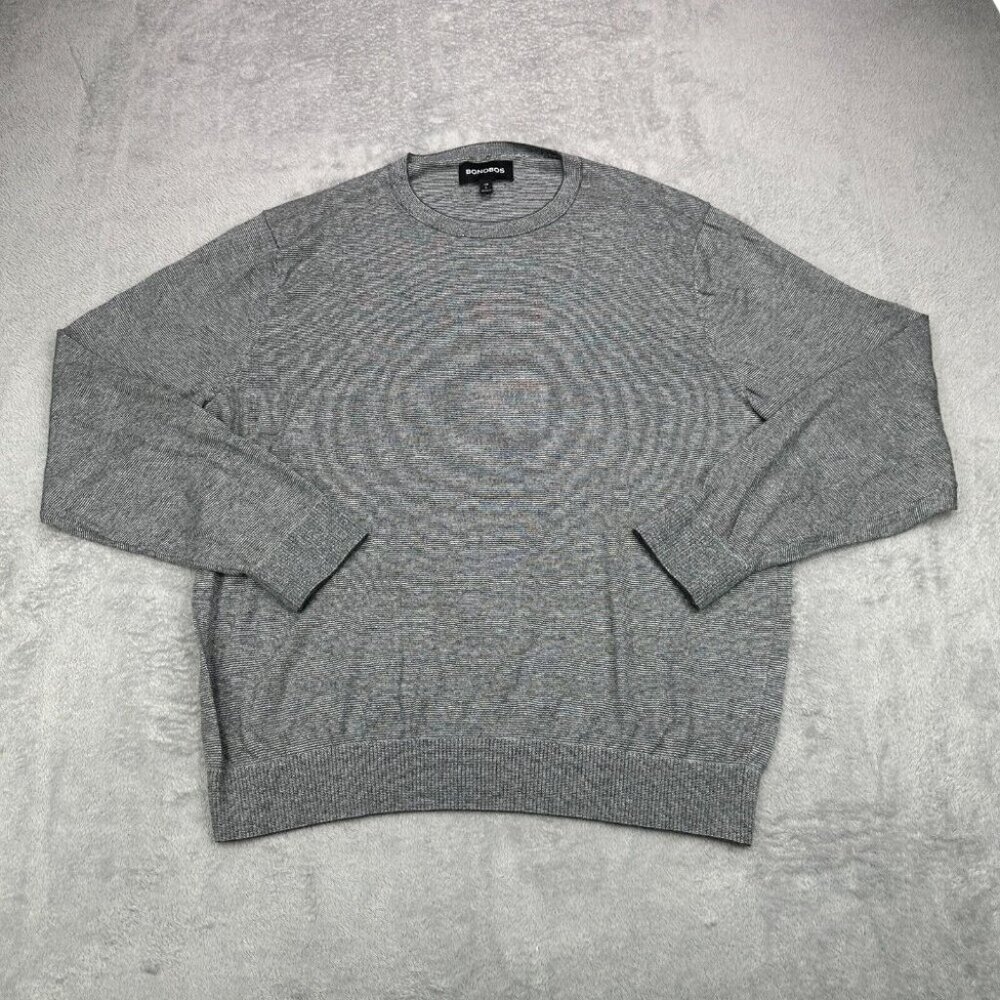 Bonobos Crewneck Sweater Mens Large Gray Slim Fit Knit Pullover Soft Long Sleeve